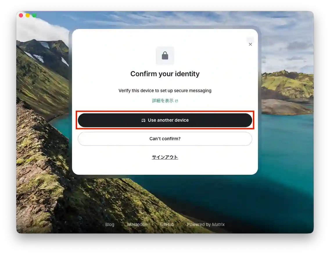Use another device 画面