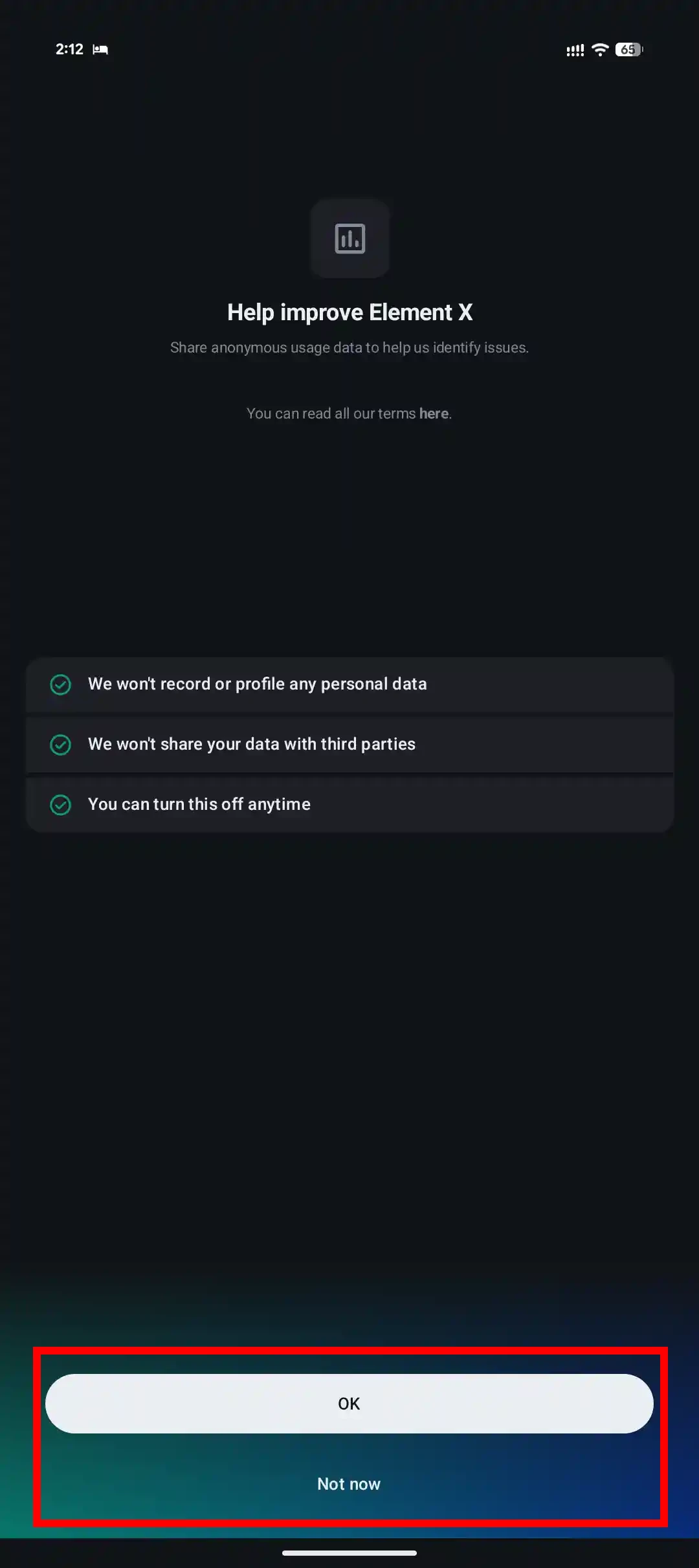 Help improve Element X 画面